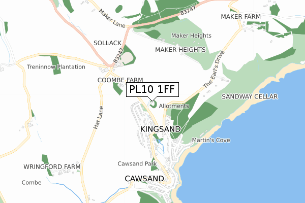 PL10 1FF map - small scale - OS Open Zoomstack (Ordnance Survey)