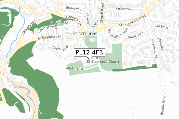 PL12 4FB map - large scale - OS Open Zoomstack (Ordnance Survey)