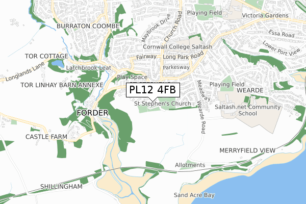 PL12 4FB map - small scale - OS Open Zoomstack (Ordnance Survey)