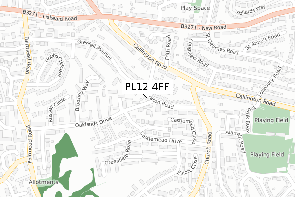 PL12 4FF map - large scale - OS Open Zoomstack (Ordnance Survey)