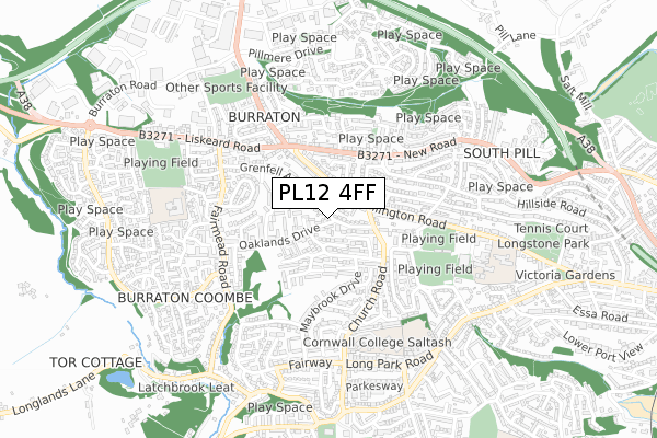 PL12 4FF map - small scale - OS Open Zoomstack (Ordnance Survey)