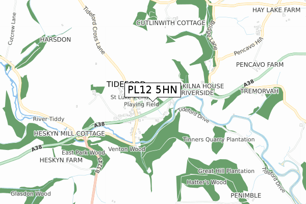 PL12 5HN map - small scale - OS Open Zoomstack (Ordnance Survey)