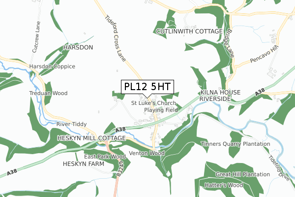 PL12 5HT map - small scale - OS Open Zoomstack (Ordnance Survey)