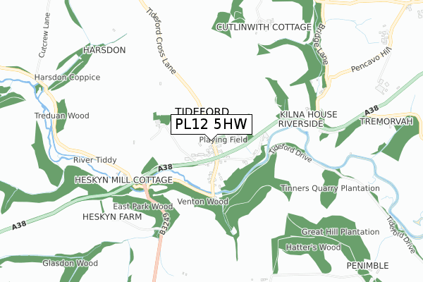 PL12 5HW map - small scale - OS Open Zoomstack (Ordnance Survey)