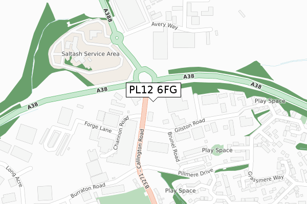 PL12 6FG map - large scale - OS Open Zoomstack (Ordnance Survey)