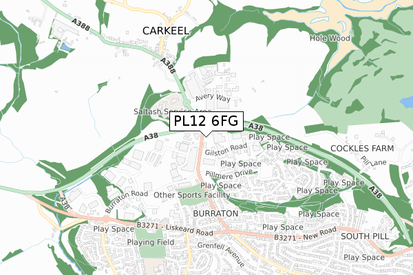 PL12 6FG map - small scale - OS Open Zoomstack (Ordnance Survey)