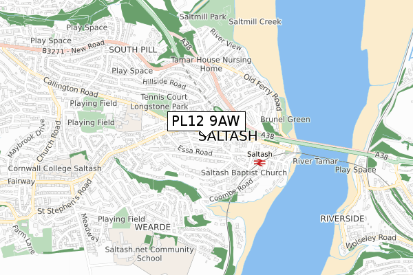 PL12 9AW map - small scale - OS Open Zoomstack (Ordnance Survey)