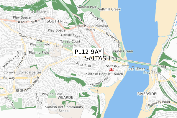 PL12 9AY map - small scale - OS Open Zoomstack (Ordnance Survey)