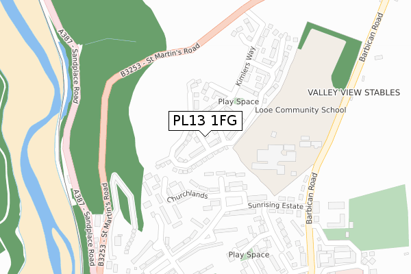 PL13 1FG map - large scale - OS Open Zoomstack (Ordnance Survey)