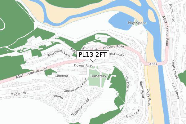 PL13 2FT map - large scale - OS Open Zoomstack (Ordnance Survey)