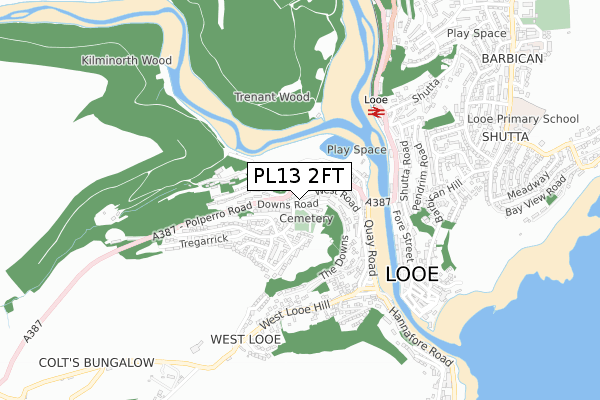 PL13 2FT map - small scale - OS Open Zoomstack (Ordnance Survey)