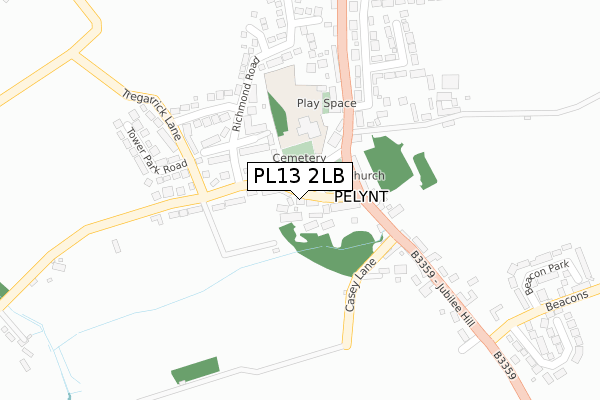 PL13 2LB map - large scale - OS Open Zoomstack (Ordnance Survey)