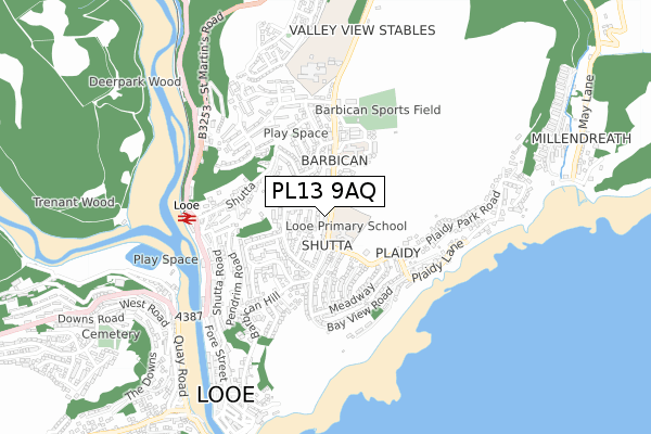 PL13 9AQ map - small scale - OS Open Zoomstack (Ordnance Survey)