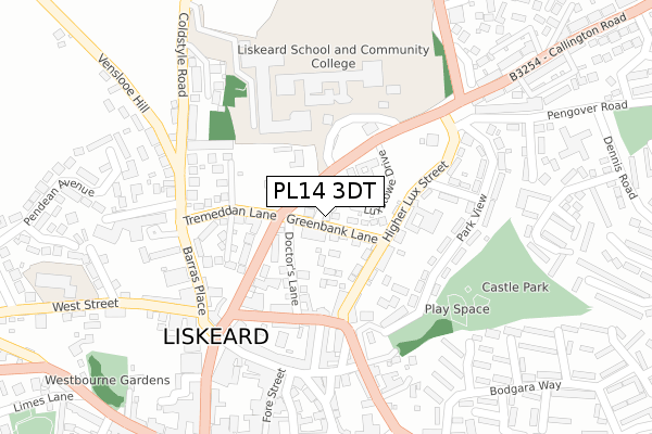 PL14 3DT map - large scale - OS Open Zoomstack (Ordnance Survey)