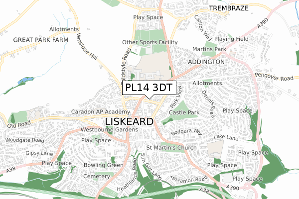 PL14 3DT map - small scale - OS Open Zoomstack (Ordnance Survey)