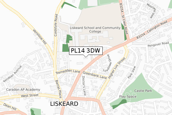 PL14 3DW map - large scale - OS Open Zoomstack (Ordnance Survey)