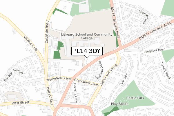 PL14 3DY map - large scale - OS Open Zoomstack (Ordnance Survey)