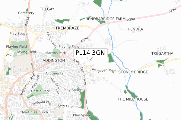 PL14 3GN map - small scale - OS Open Zoomstack (Ordnance Survey)