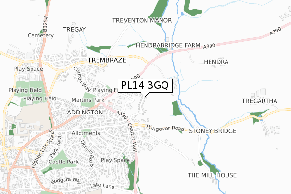 PL14 3GQ map - small scale - OS Open Zoomstack (Ordnance Survey)