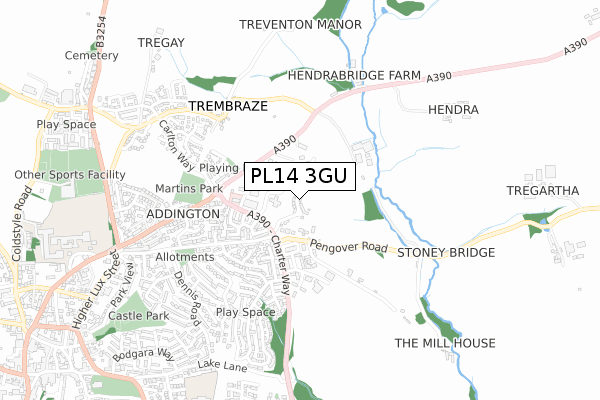 PL14 3GU map - small scale - OS Open Zoomstack (Ordnance Survey)