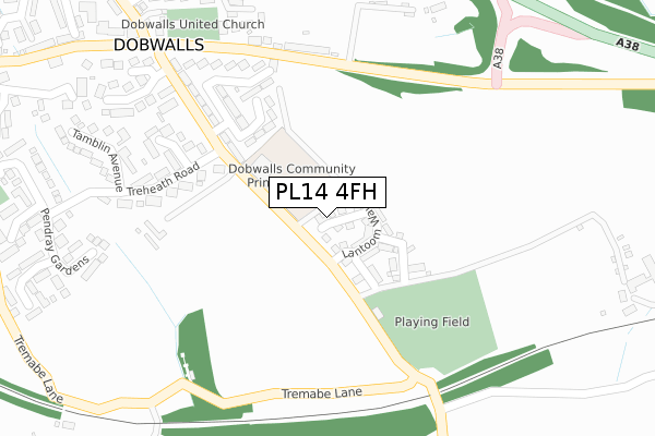 PL14 4FH map - large scale - OS Open Zoomstack (Ordnance Survey)