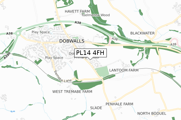 PL14 4FH map - small scale - OS Open Zoomstack (Ordnance Survey)