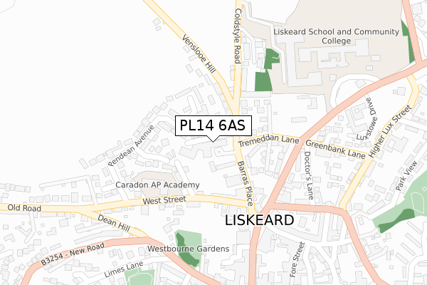 PL14 6AS map - large scale - OS Open Zoomstack (Ordnance Survey)