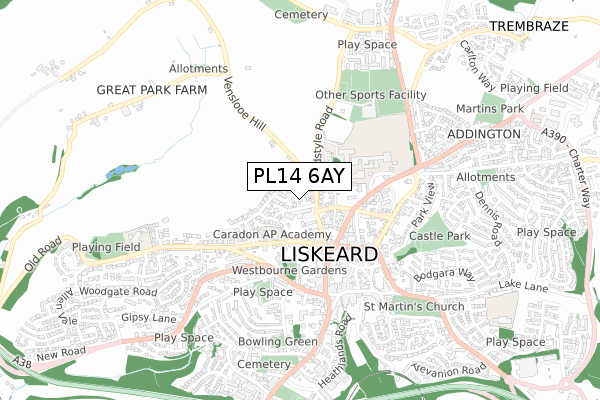 PL14 6AY map - small scale - OS Open Zoomstack (Ordnance Survey)