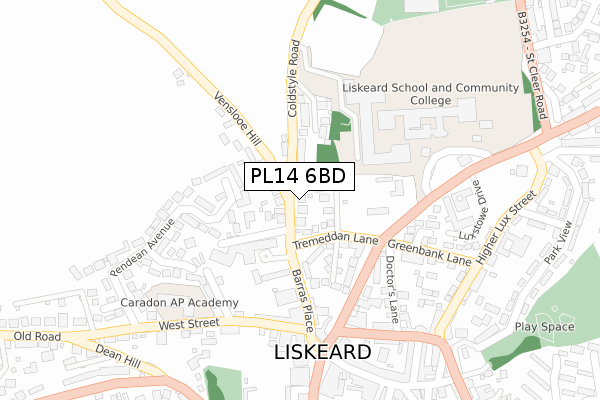 PL14 6BD map - large scale - OS Open Zoomstack (Ordnance Survey)