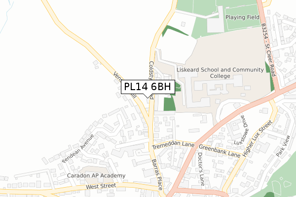 PL14 6BH map - large scale - OS Open Zoomstack (Ordnance Survey)