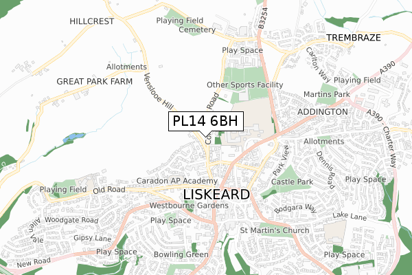 PL14 6BH map - small scale - OS Open Zoomstack (Ordnance Survey)