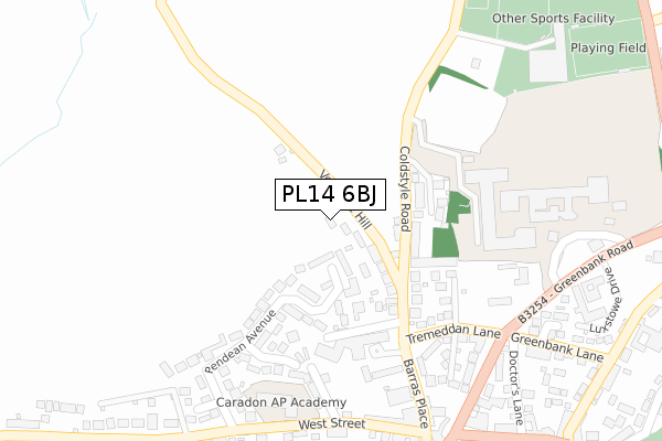 PL14 6BJ map - large scale - OS Open Zoomstack (Ordnance Survey)