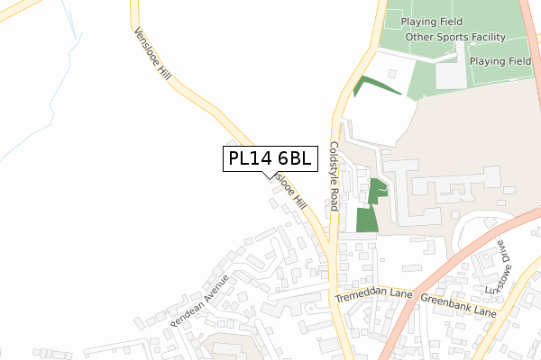 PL14 6BL map - large scale - OS Open Zoomstack (Ordnance Survey)