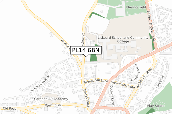 PL14 6BN map - large scale - OS Open Zoomstack (Ordnance Survey)