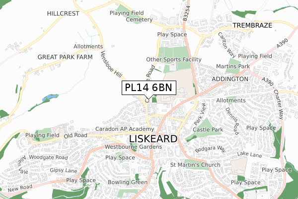 PL14 6BN map - small scale - OS Open Zoomstack (Ordnance Survey)