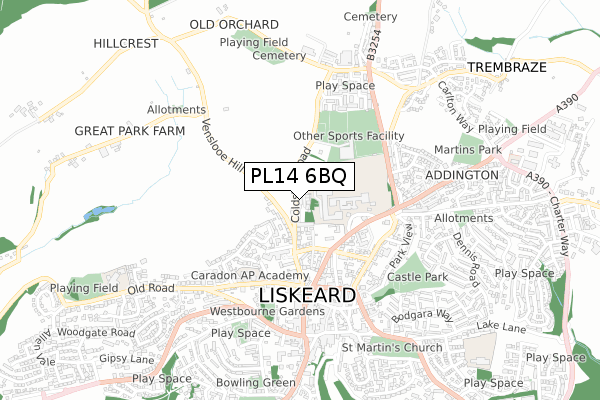 PL14 6BQ map - small scale - OS Open Zoomstack (Ordnance Survey)