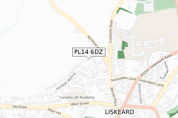 PL14 6DZ map - large scale - OS Open Zoomstack (Ordnance Survey)