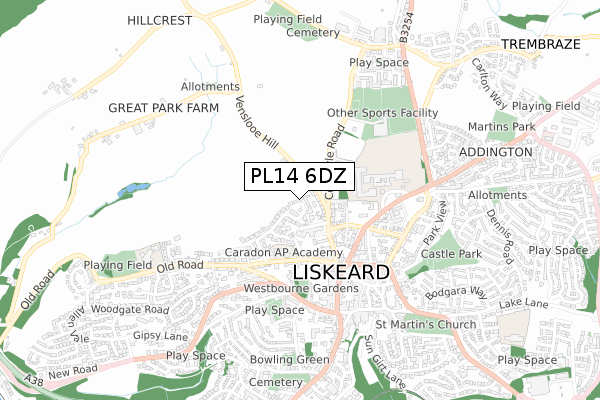 PL14 6DZ map - small scale - OS Open Zoomstack (Ordnance Survey)