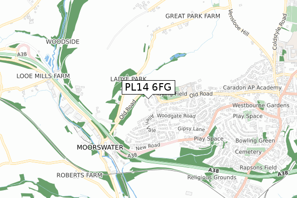 PL14 6FG map - small scale - OS Open Zoomstack (Ordnance Survey)