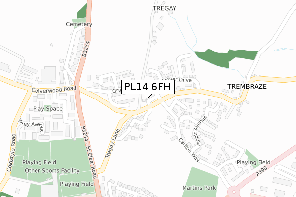 PL14 6FH map - large scale - OS Open Zoomstack (Ordnance Survey)