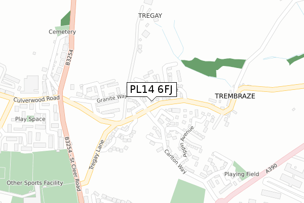 PL14 6FJ map - large scale - OS Open Zoomstack (Ordnance Survey)