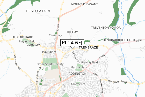 PL14 6FJ map - small scale - OS Open Zoomstack (Ordnance Survey)