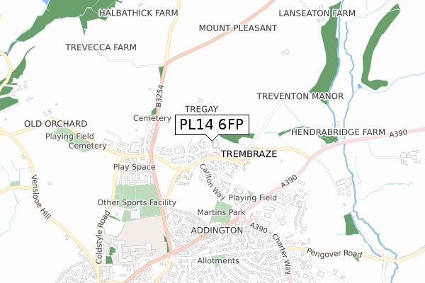 PL14 6FP map - small scale - OS Open Zoomstack (Ordnance Survey)