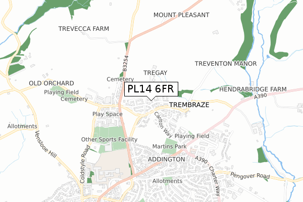 PL14 6FR map - small scale - OS Open Zoomstack (Ordnance Survey)