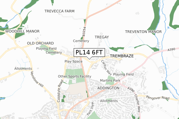 PL14 6FT map - small scale - OS Open Zoomstack (Ordnance Survey)