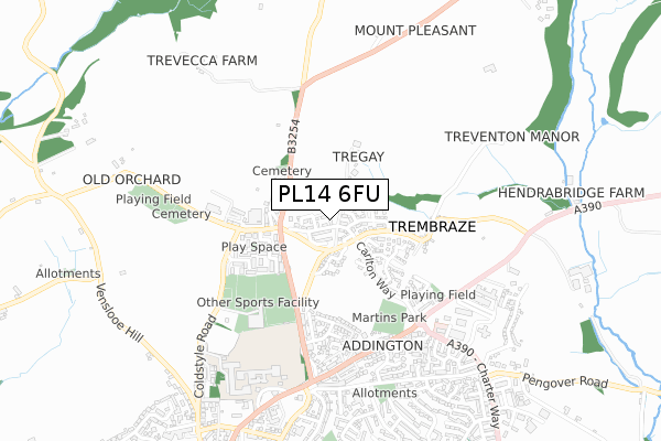 PL14 6FU map - small scale - OS Open Zoomstack (Ordnance Survey)