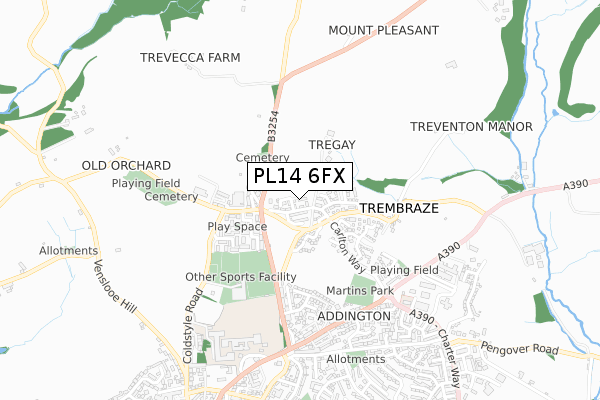 PL14 6FX map - small scale - OS Open Zoomstack (Ordnance Survey)