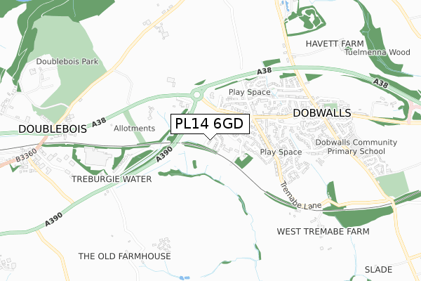 PL14 6GD map - small scale - OS Open Zoomstack (Ordnance Survey)