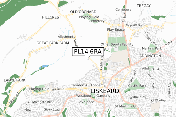 PL14 6RA map - small scale - OS Open Zoomstack (Ordnance Survey)