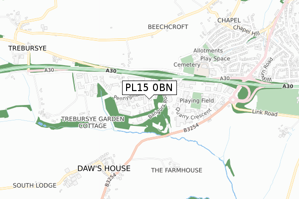 PL15 0BN map - small scale - OS Open Zoomstack (Ordnance Survey)